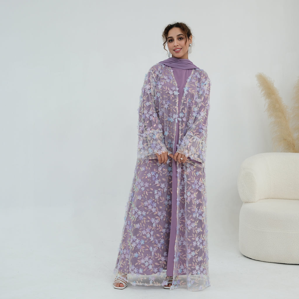 Zaria Floral Embroidered Dress Set - Lilac