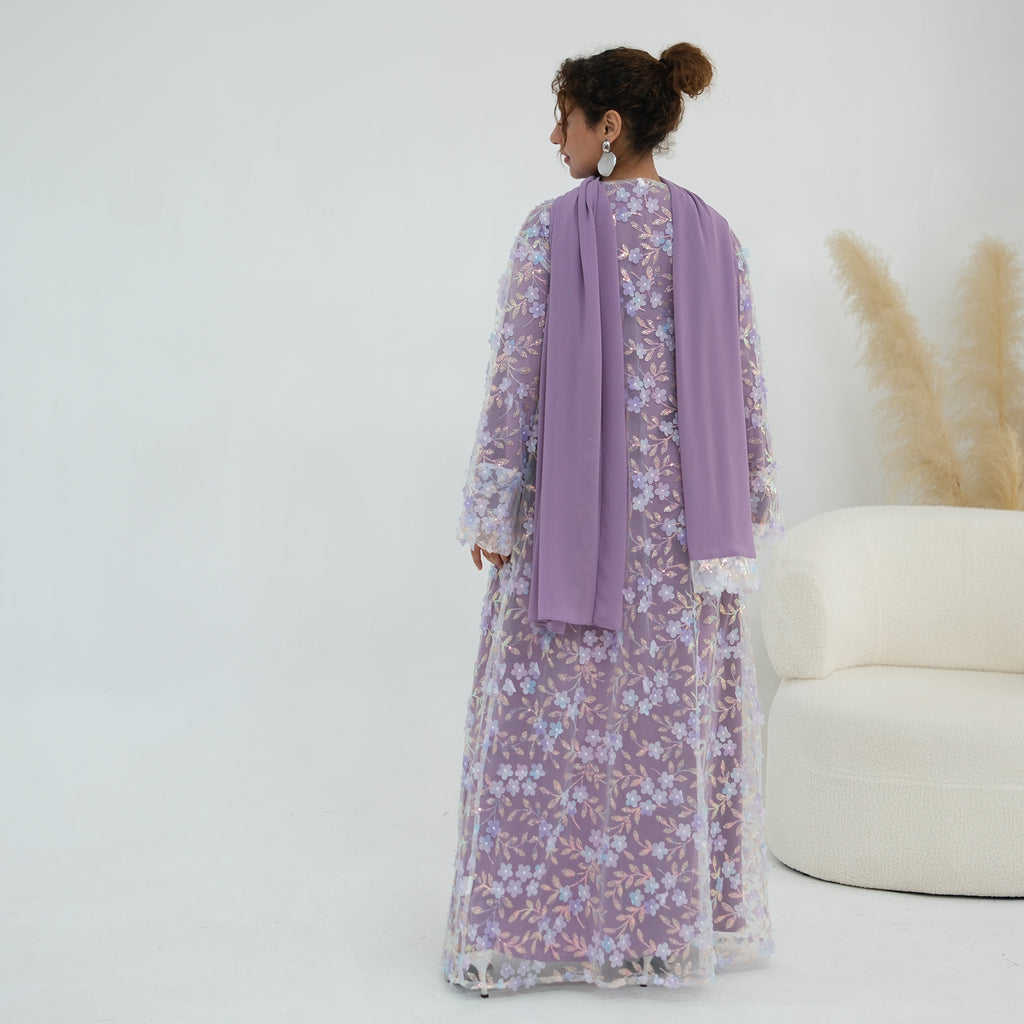 Zaria Floral Embroidered Dress Set - Lilac