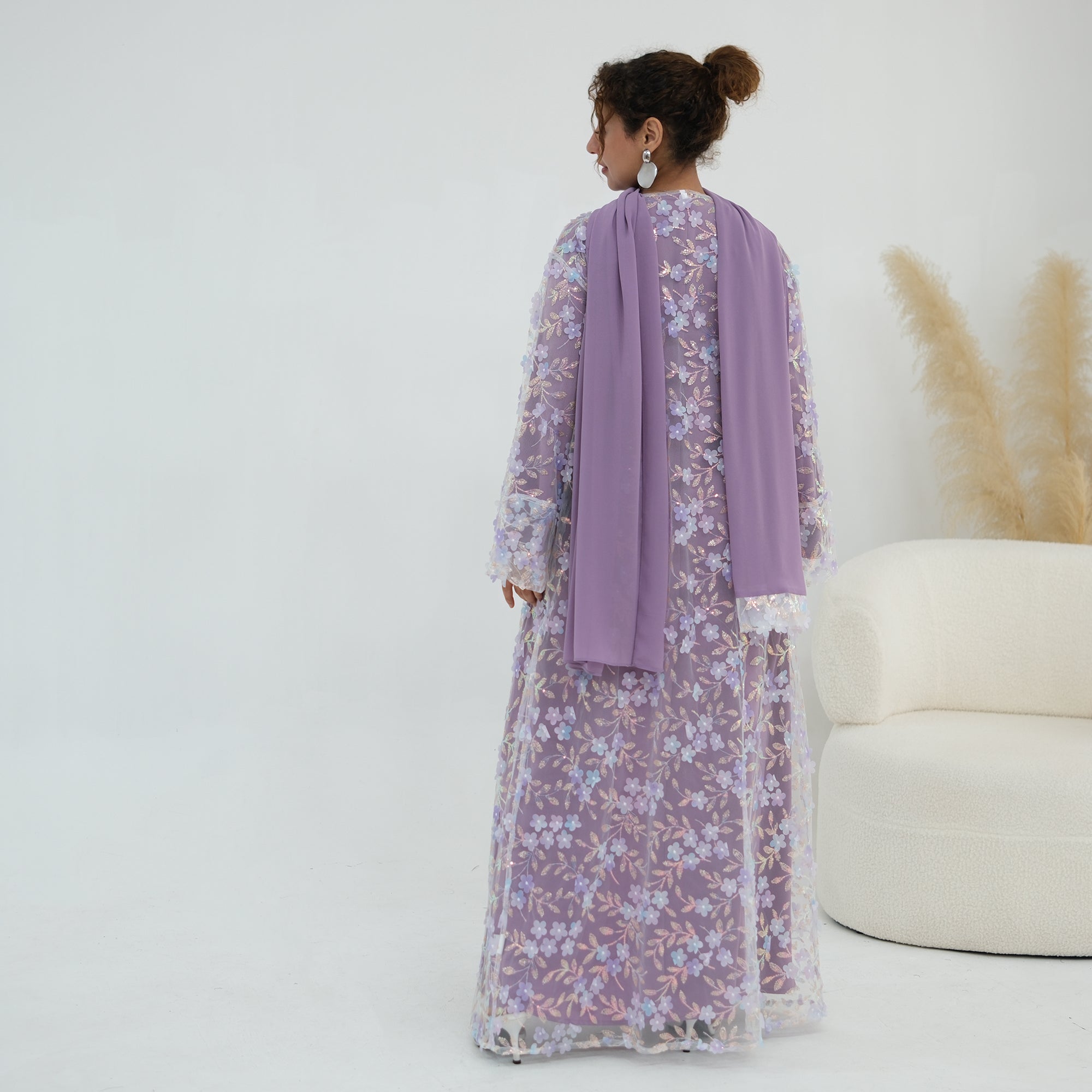 Zaria Floral Embroidered Dress Set - Lilac
