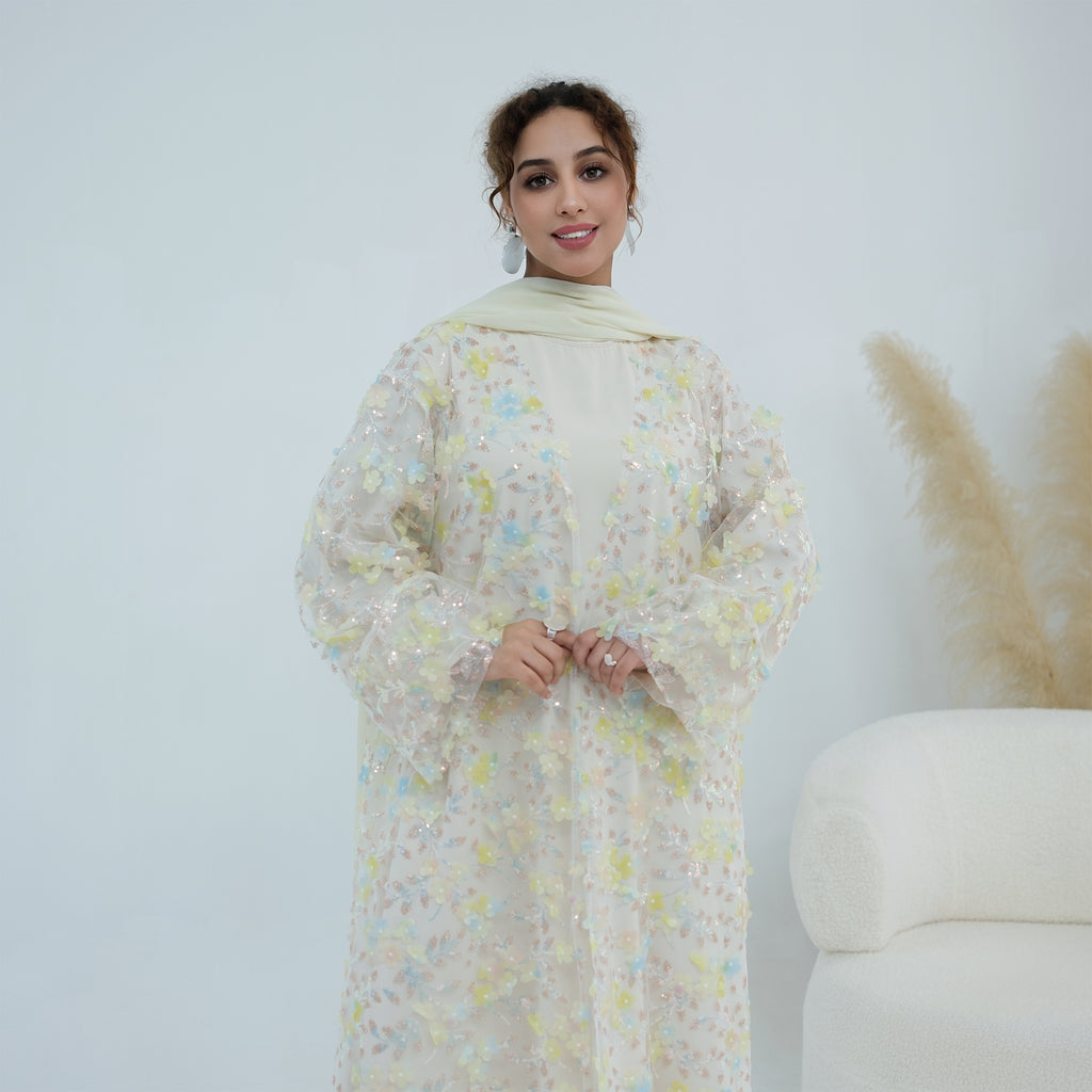 Zaria Floral Embroidered Dress Set - Cream