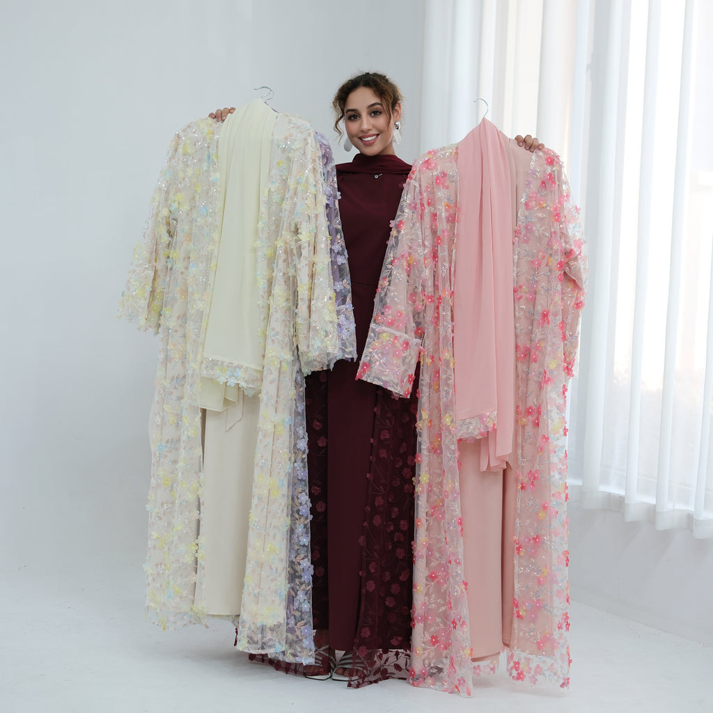 Zaria Floral Embroidered Dress Set - Burgundy