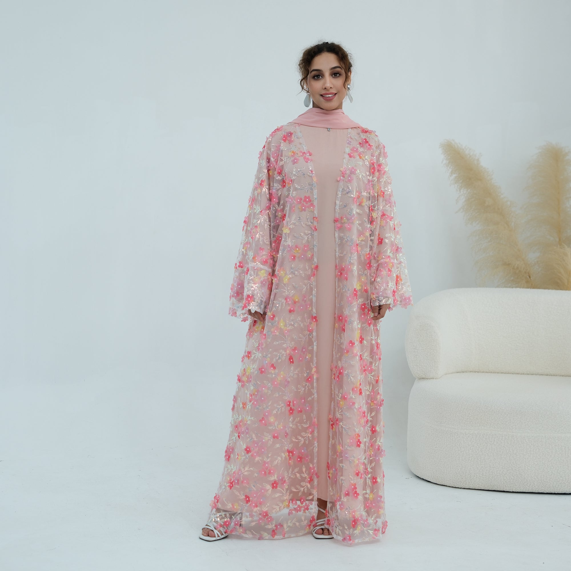 Zaria Floral Embroidered Dress Set - Pink