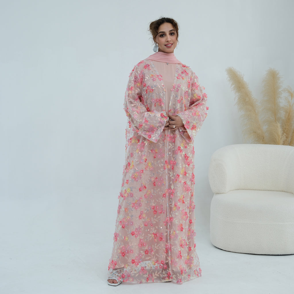Zaria Floral Embroidered Dress Set - Pink