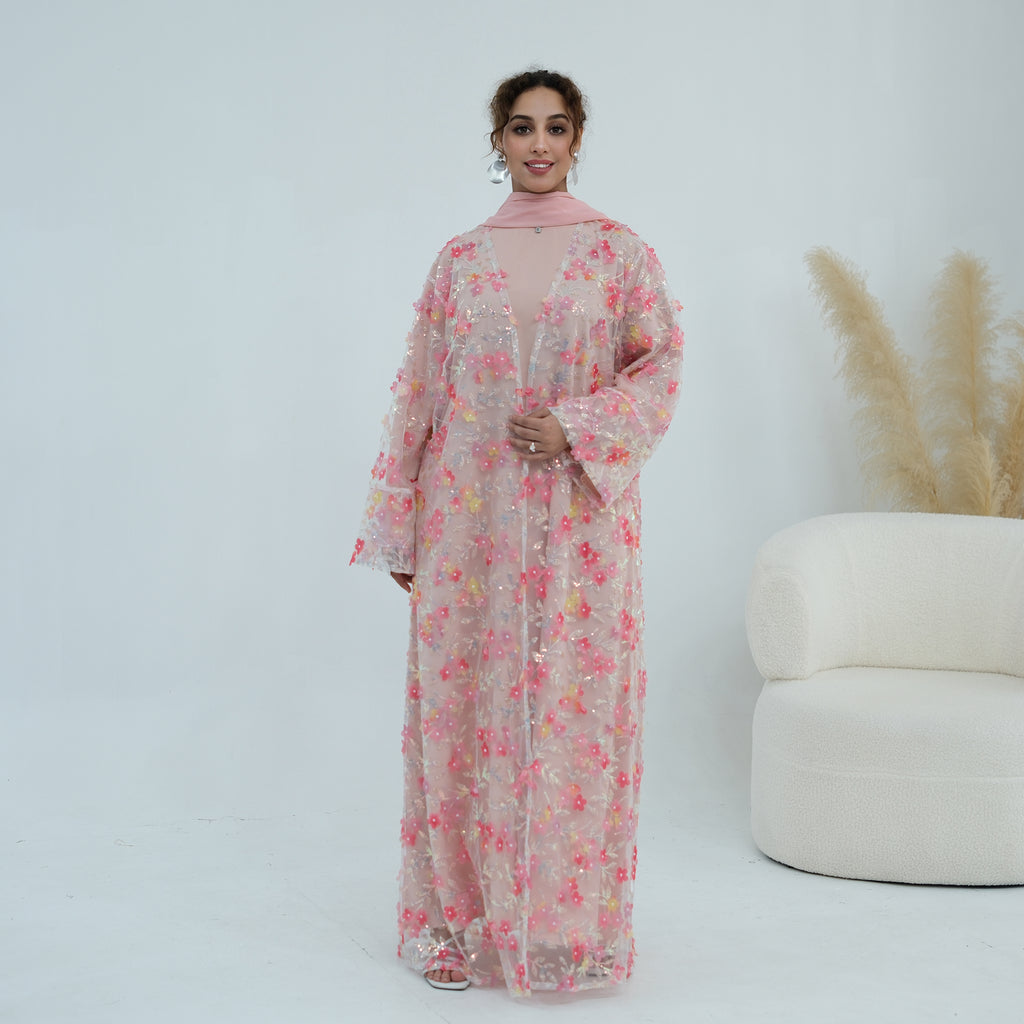 Zaria Floral Embroidered Dress Set - Pink