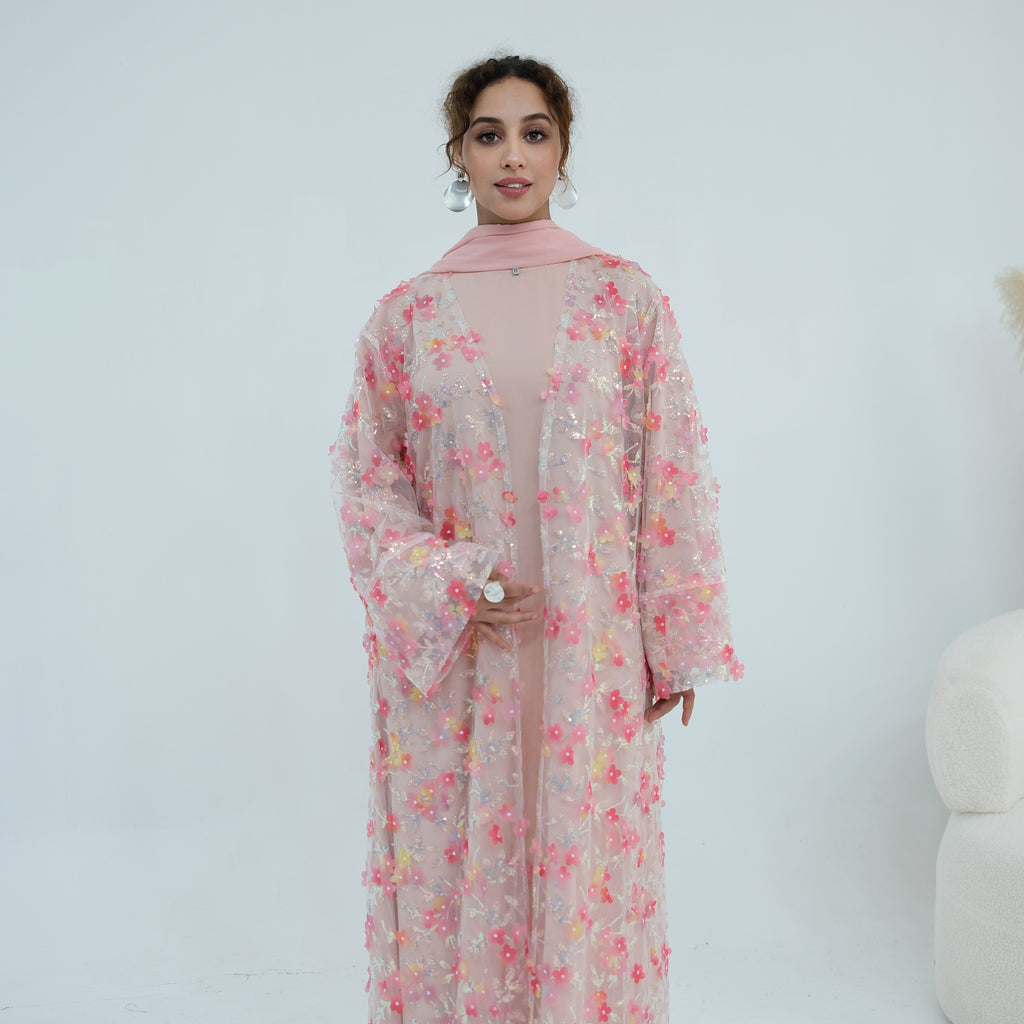 Zaria Floral Embroidered Dress Set - Pink