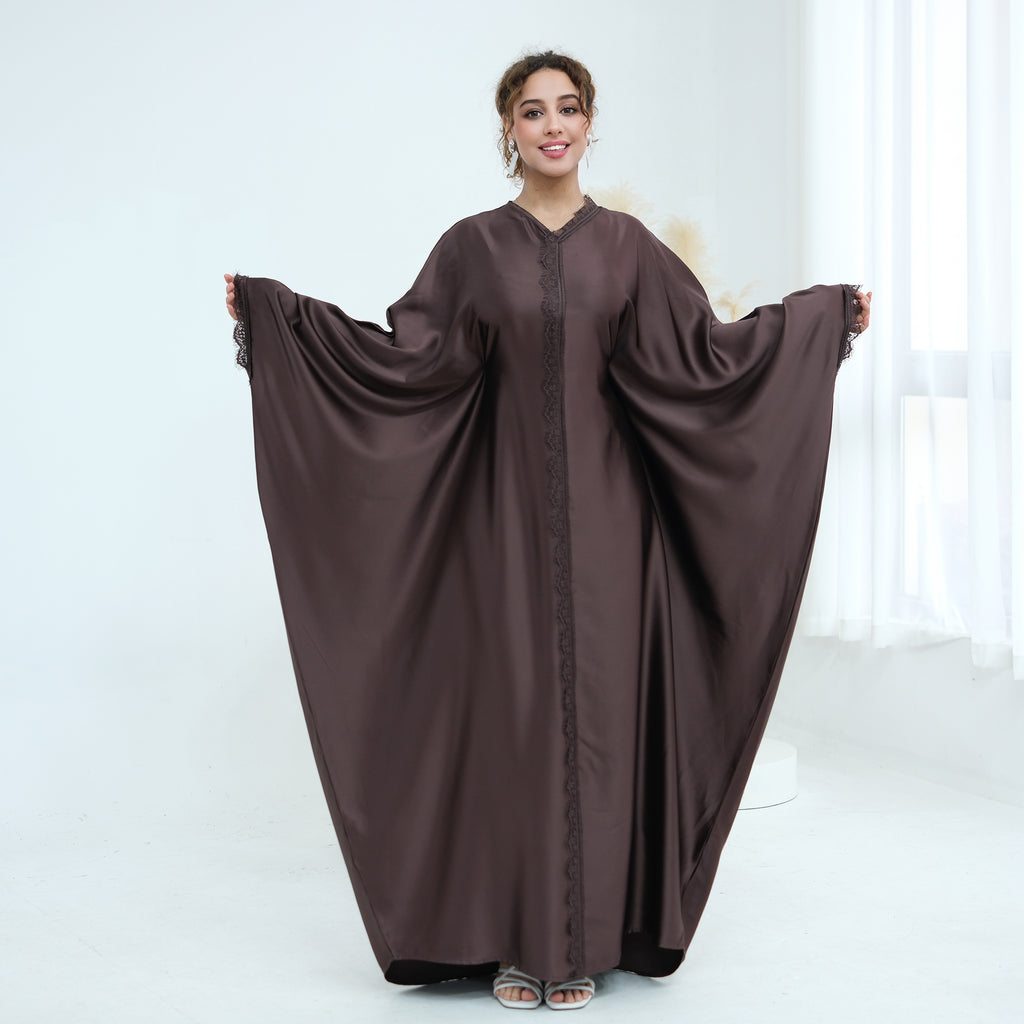 Noura Lace Detail Kaftan Dress - Brown