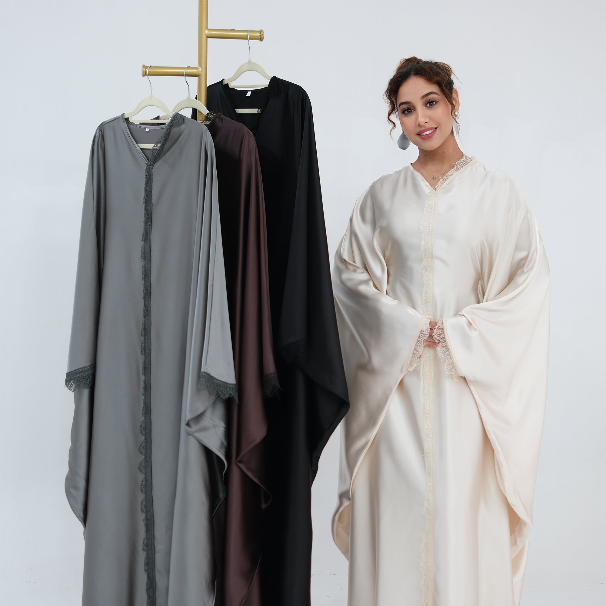Noura Lace Detail Kaftan Dress - Grey