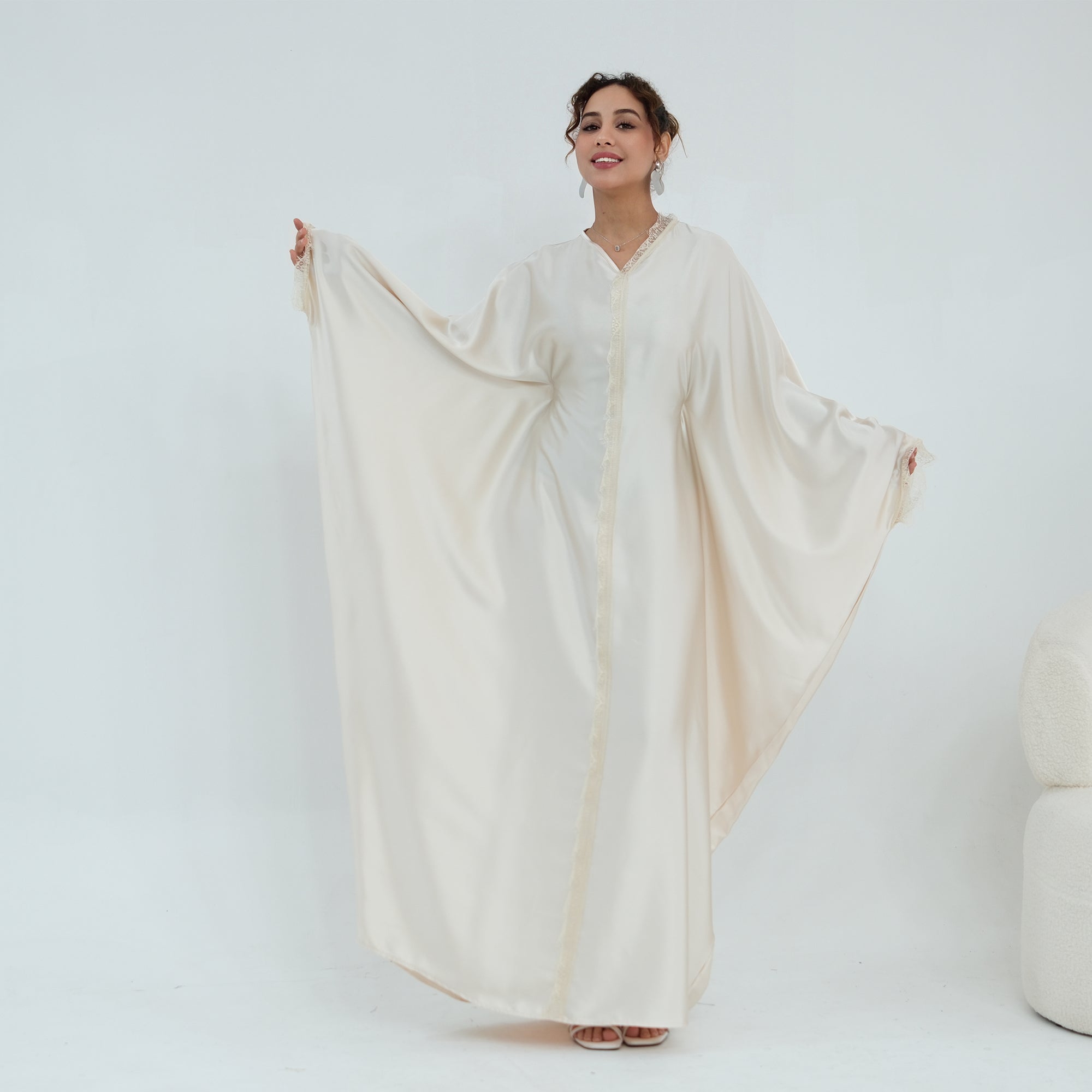 Noura Lace Detail Kaftan Dress - Ivory