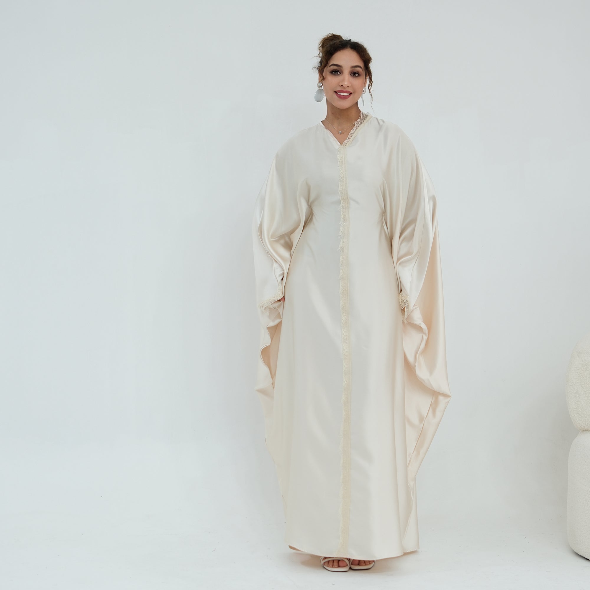 Noura Lace Detail Kaftan Dress - Ivory