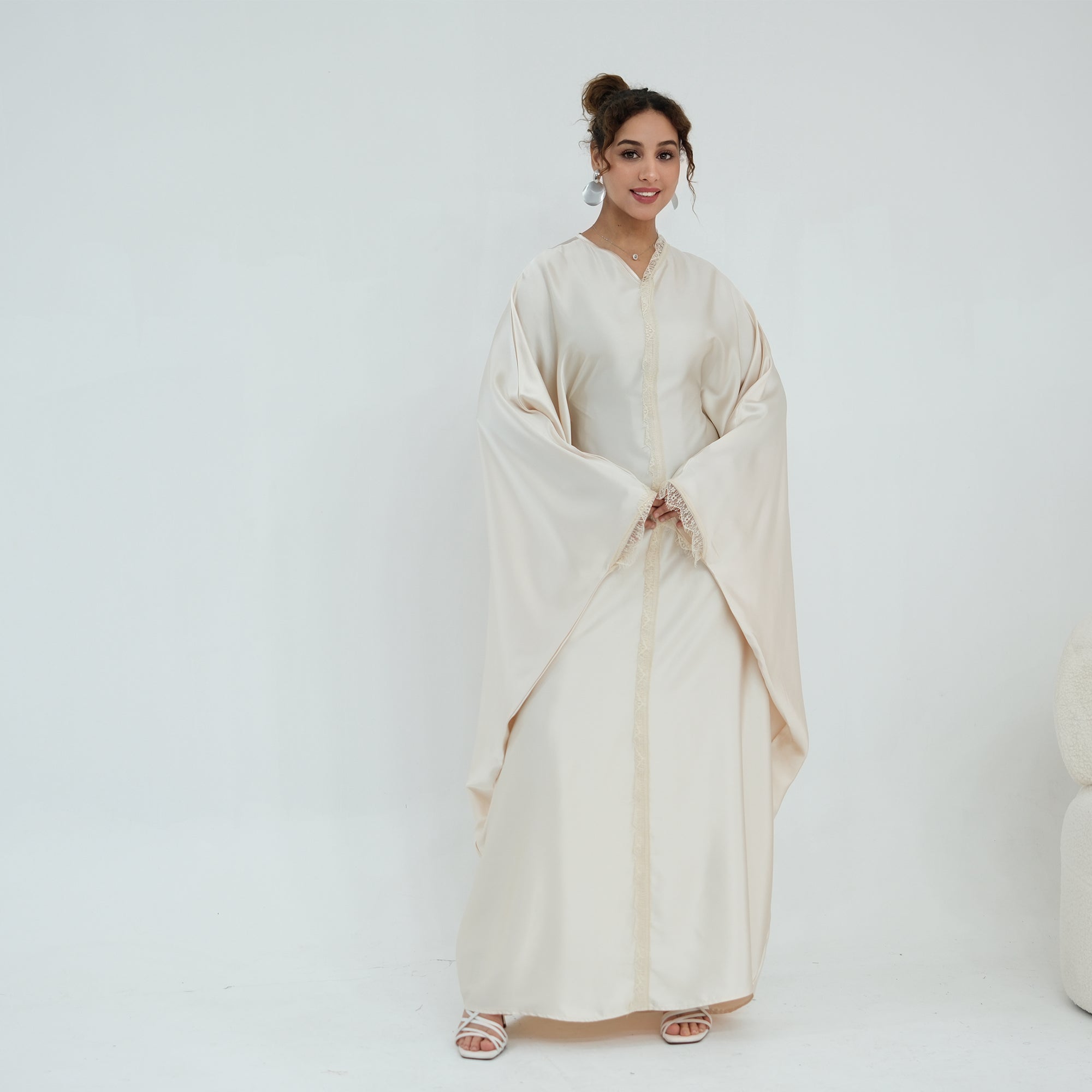 Noura Lace Detail Kaftan Dress - Ivory