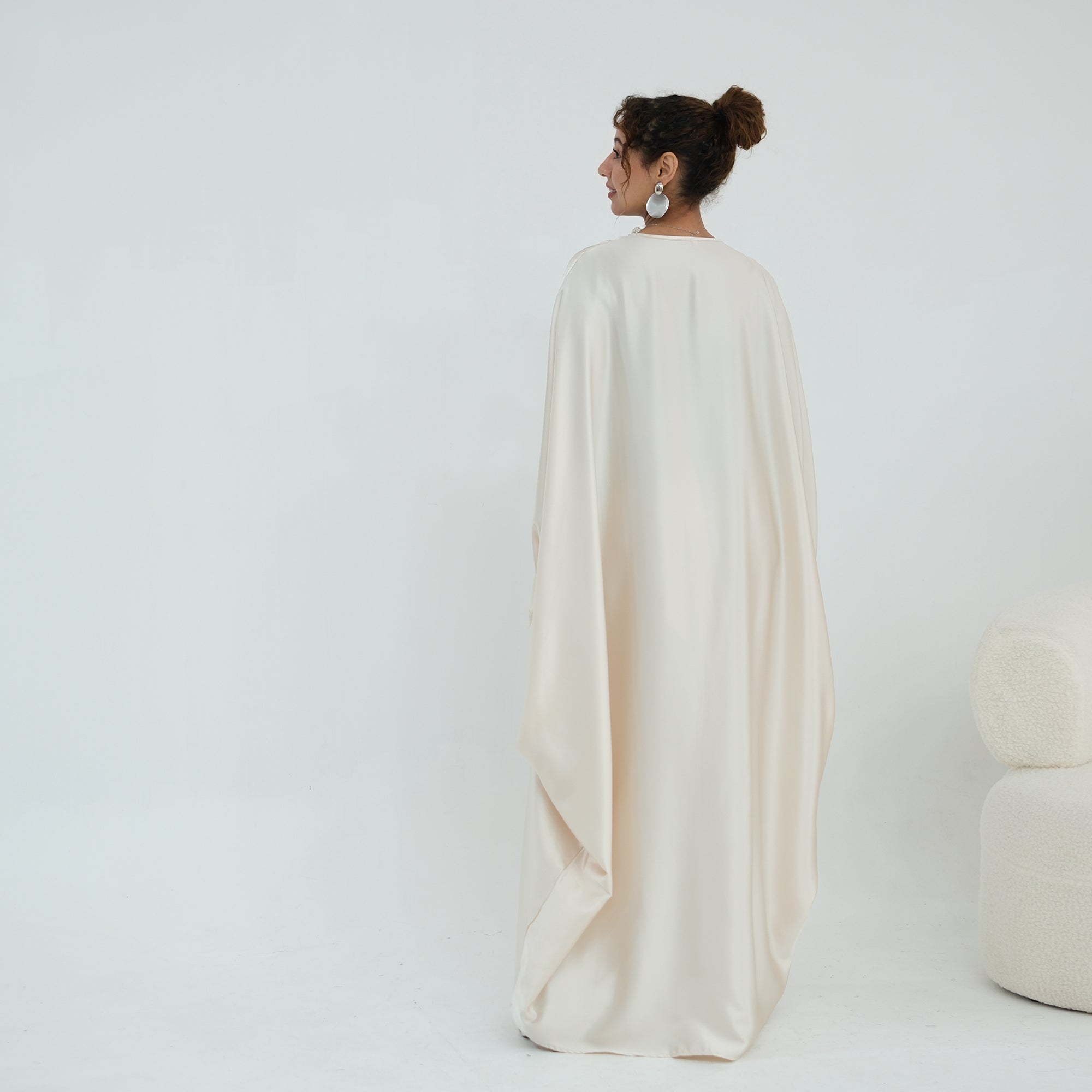 Noura Lace Detail Kaftan Dress - Ivory