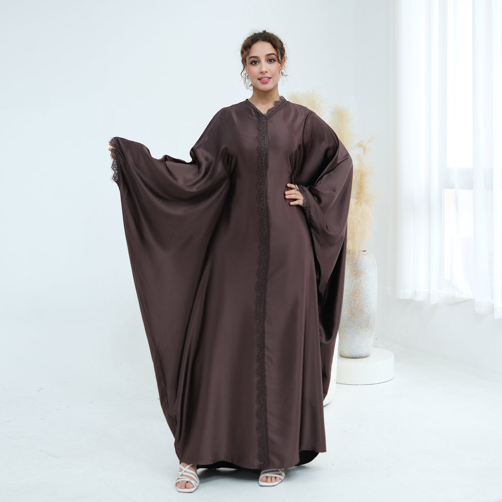 Noura Lace Detail Kaftan Dress - Brown
