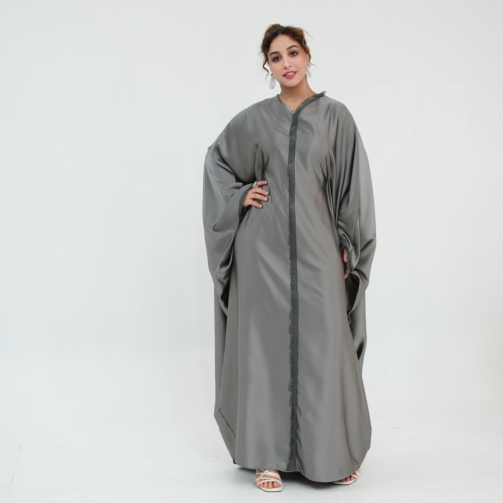 Noura Lace Detail Kaftan Dress - Grey