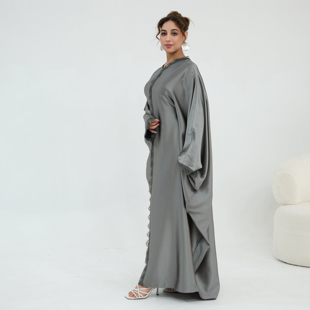 Noura Lace Detail Kaftan Dress - Grey