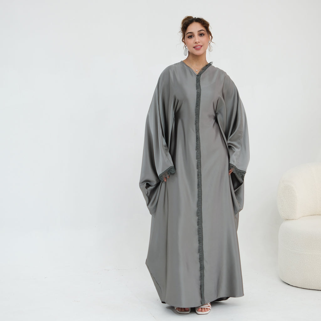 Noura Lace Detail Kaftan Dress - Grey