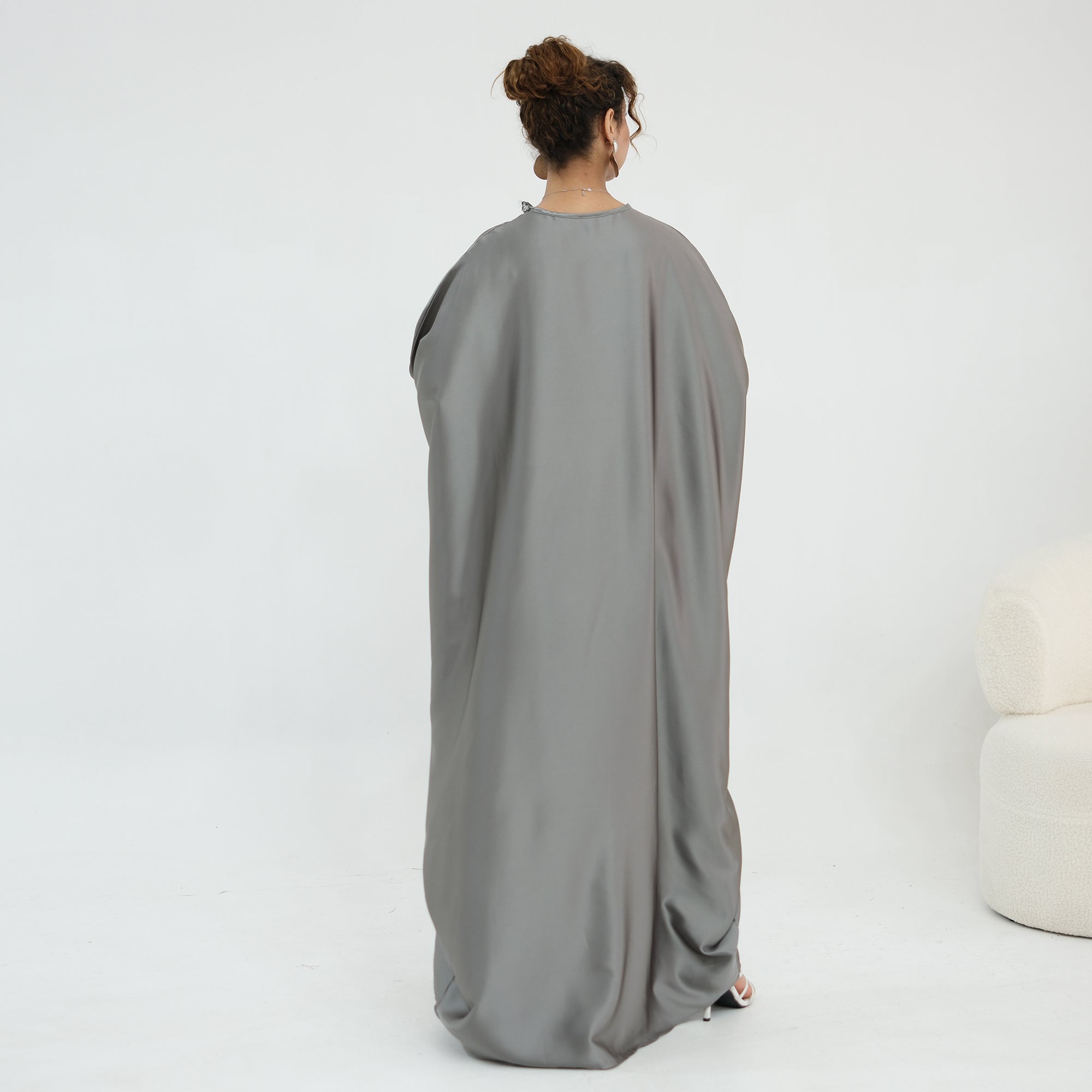 Noura Lace Detail Kaftan Dress - Grey