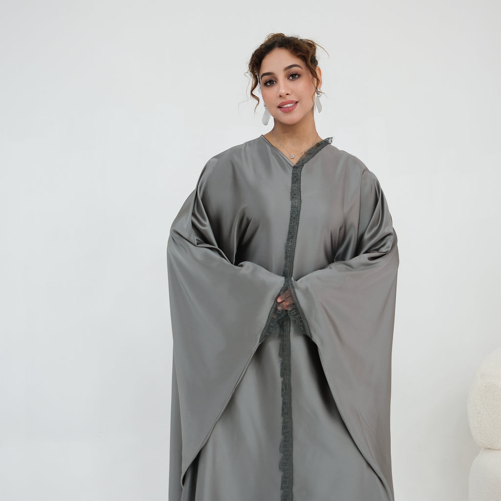 Noura Lace Detail Kaftan Dress - Grey