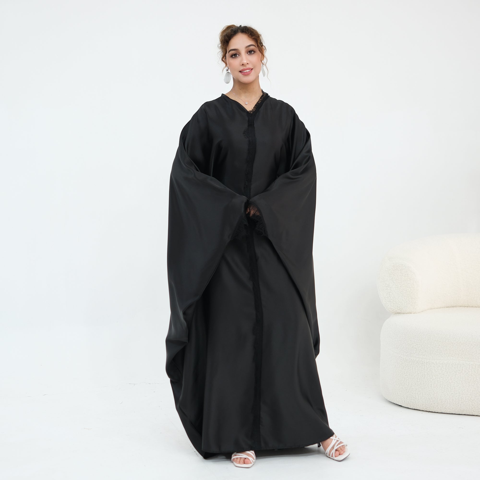 Noura Lace Detail Kaftan Dress - Black
