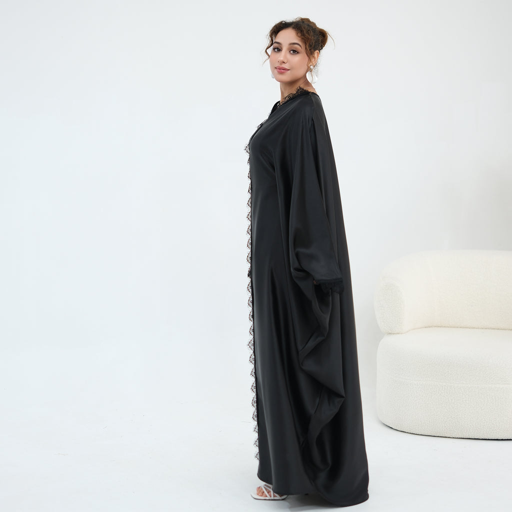 Noura Lace Detail Kaftan Dress - Black