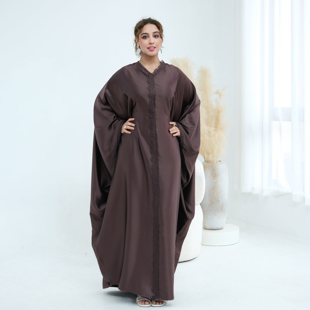 Noura Lace Detail Kaftan Dress - Brown