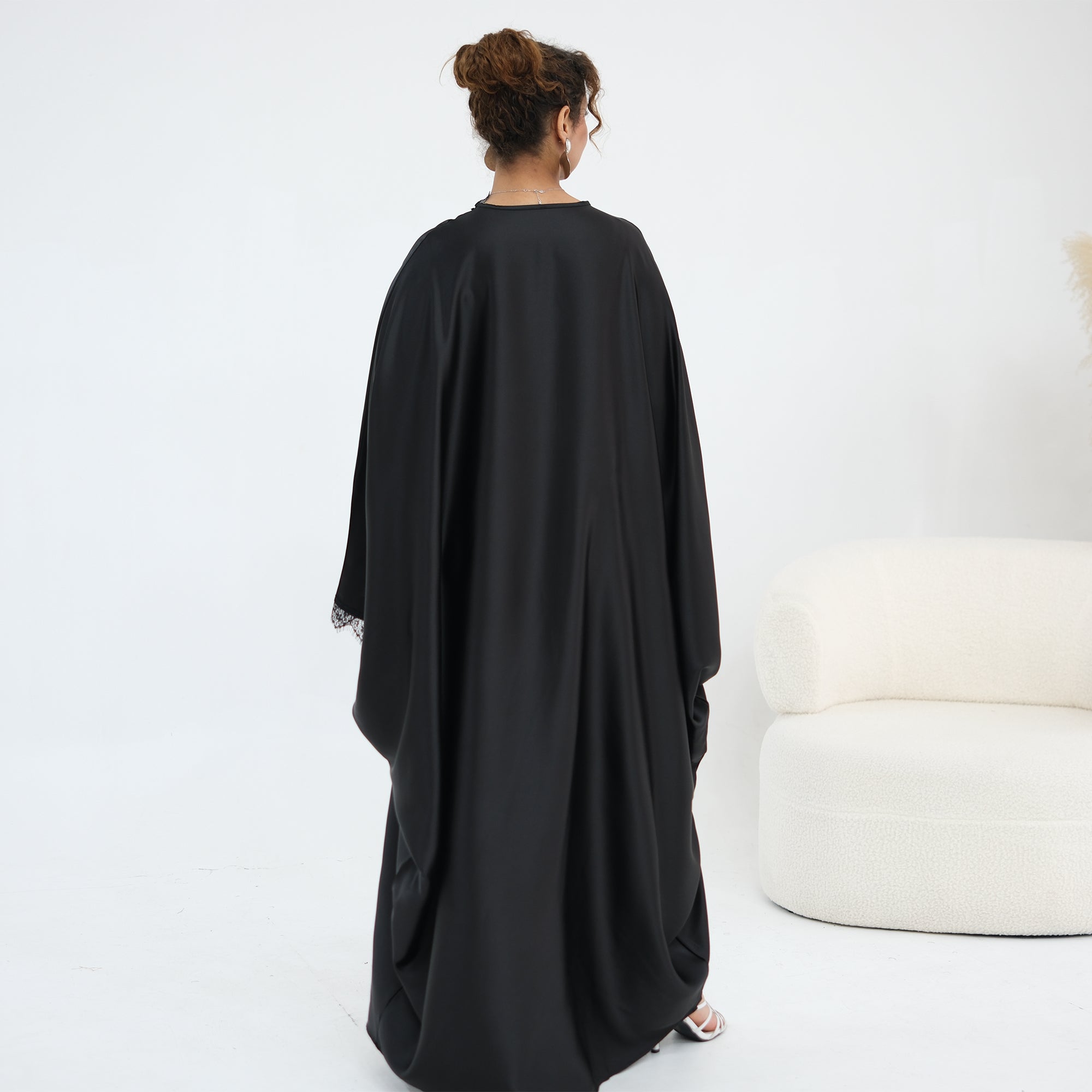 Noura Lace Detail Kaftan Dress - Black