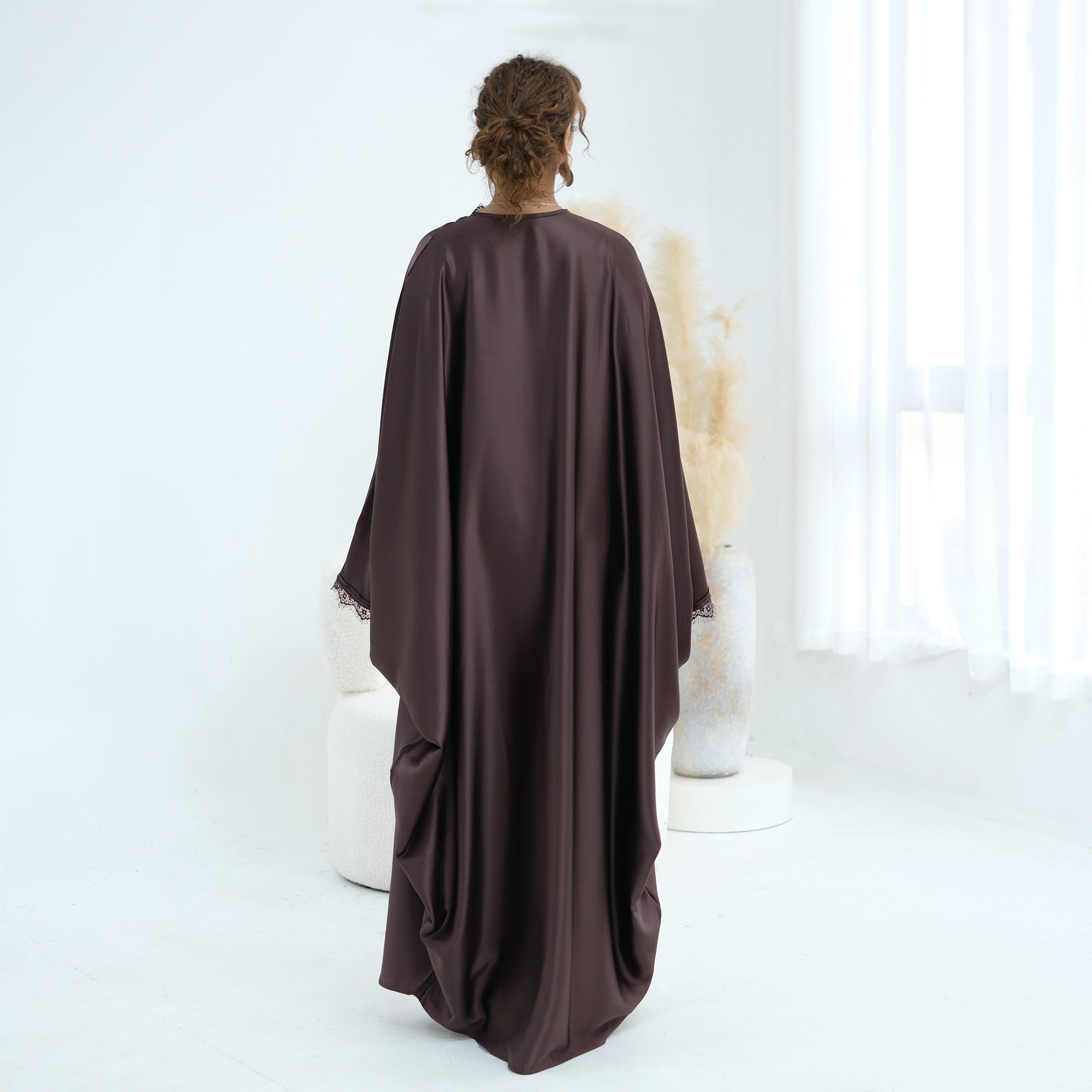 Noura Lace Detail Kaftan Dress - Brown