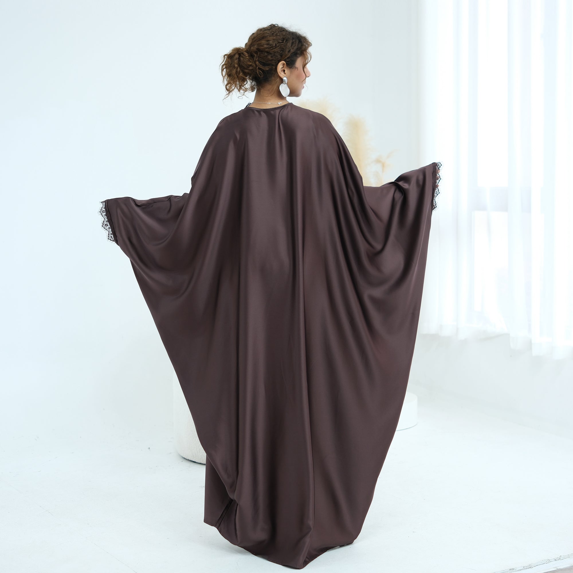 Noura Lace Detail Kaftan Dress - Brown