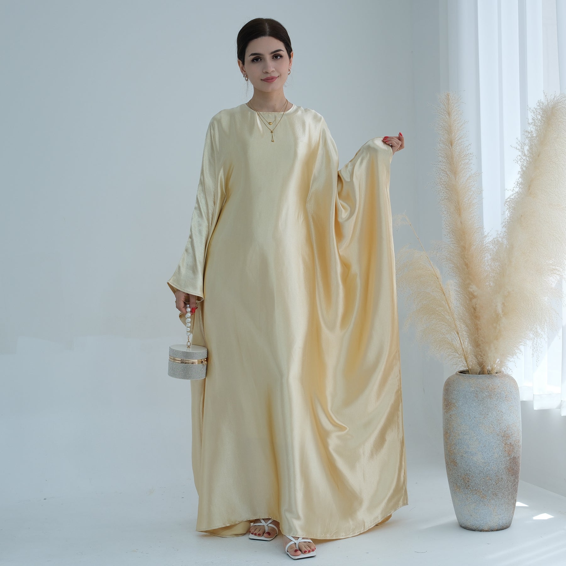 Soraya Shimmer Kaftan Dress - Baby Yellow