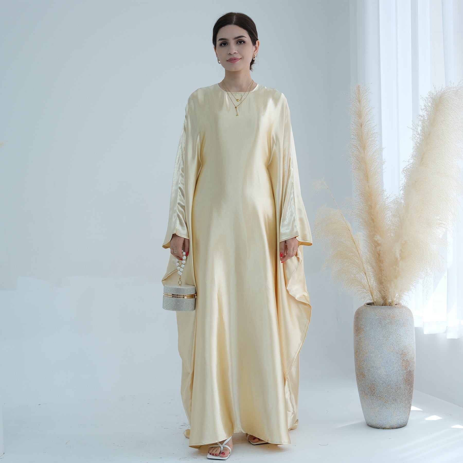 Soraya Shimmer Kaftan Dress - Baby Yellow
