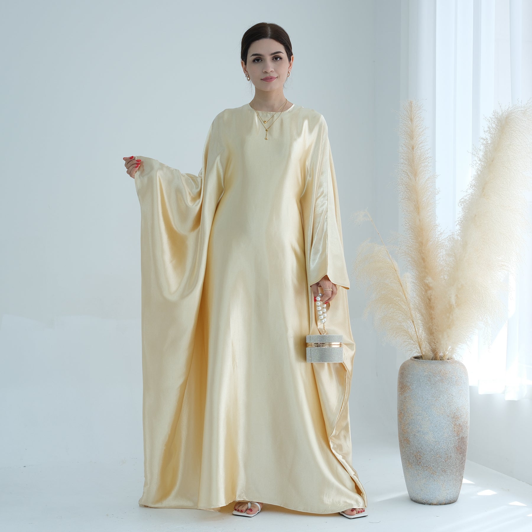 Soraya Shimmer Kaftan Dress - Baby Yellow