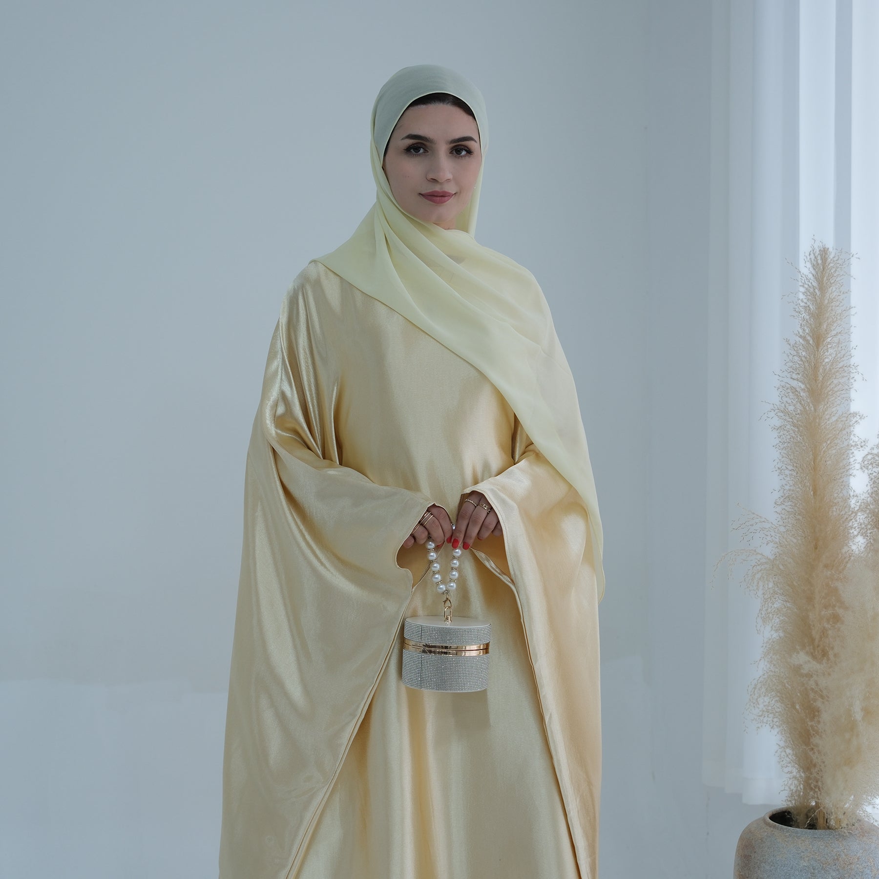 Soraya Shimmer Kaftan Dress - Baby Yellow