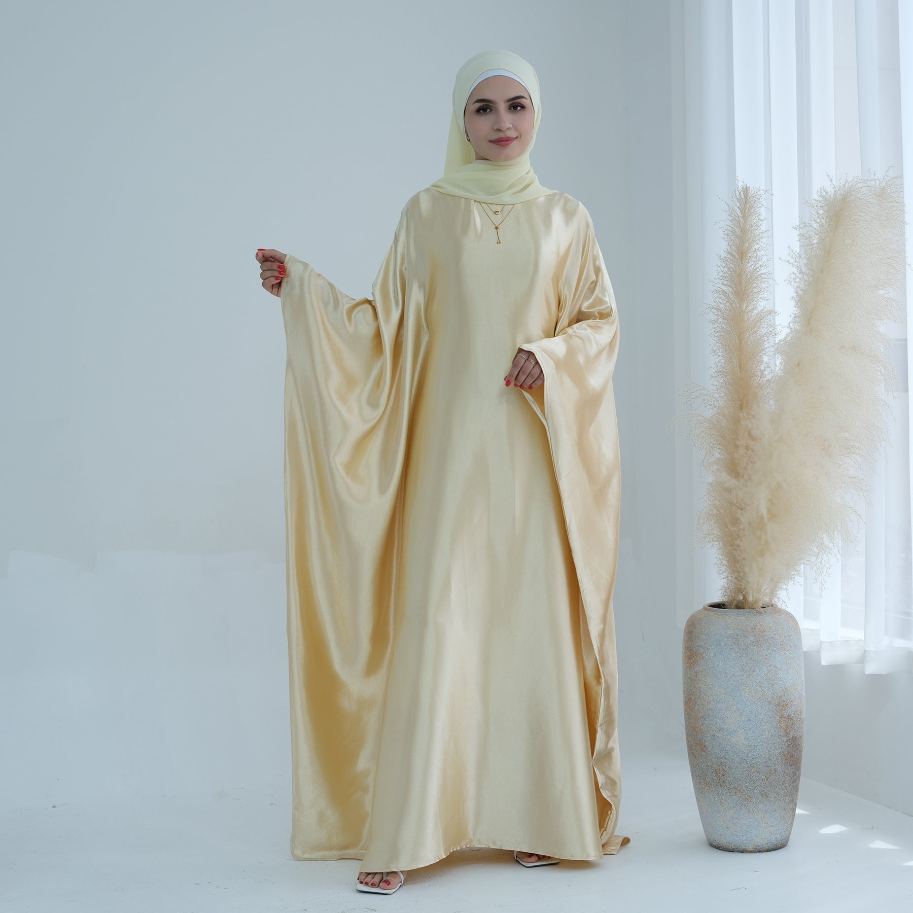 Soraya Shimmer Kaftan Dress - Baby Yellow