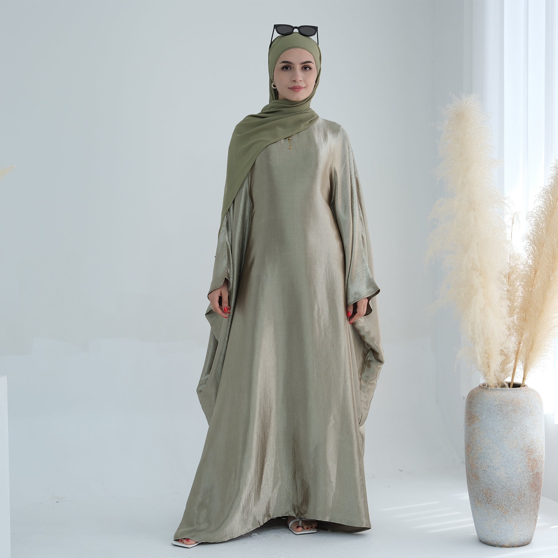 Soraya Shimmer Kaftan Dress - Light Green