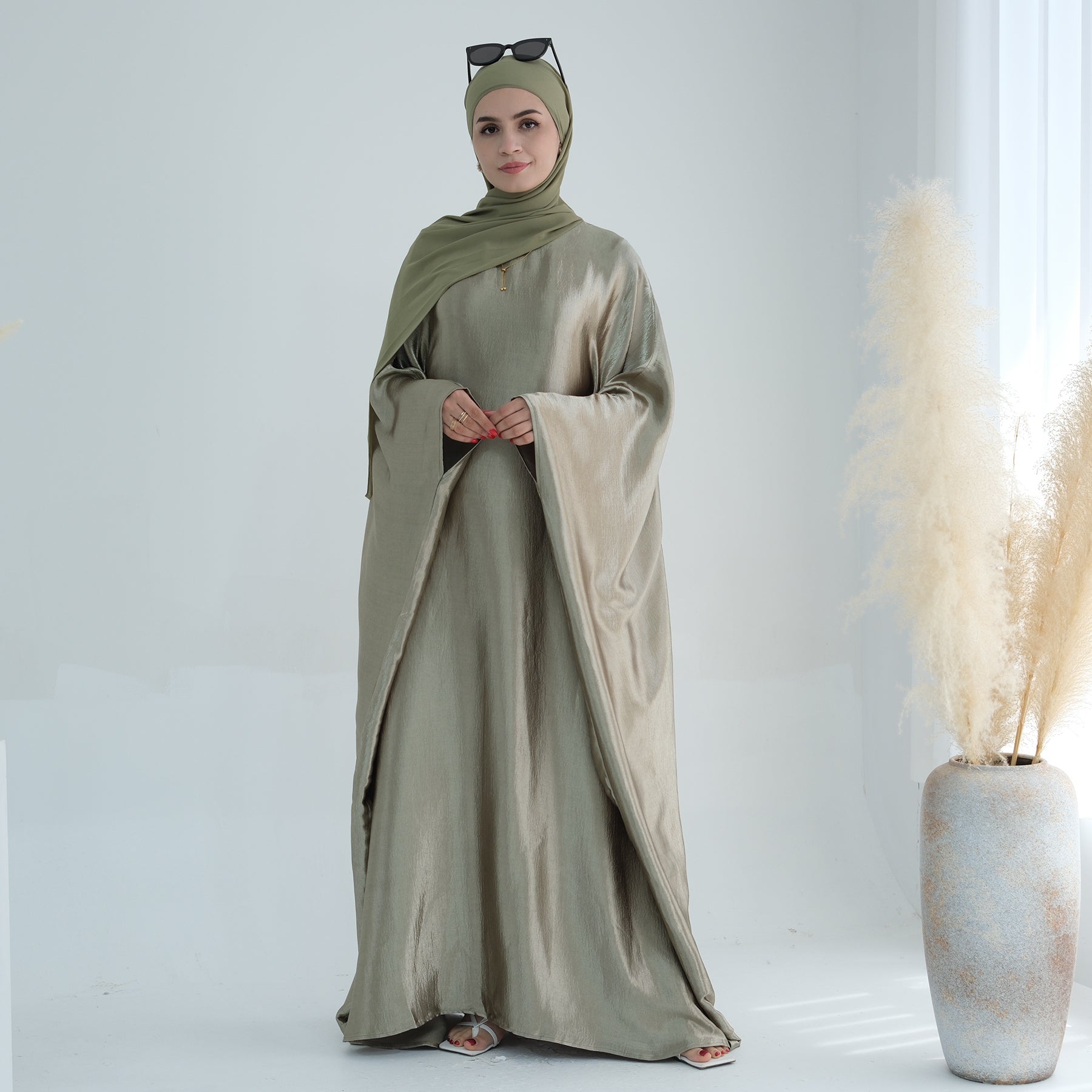 Soraya Shimmer Kaftan Dress - Light Green