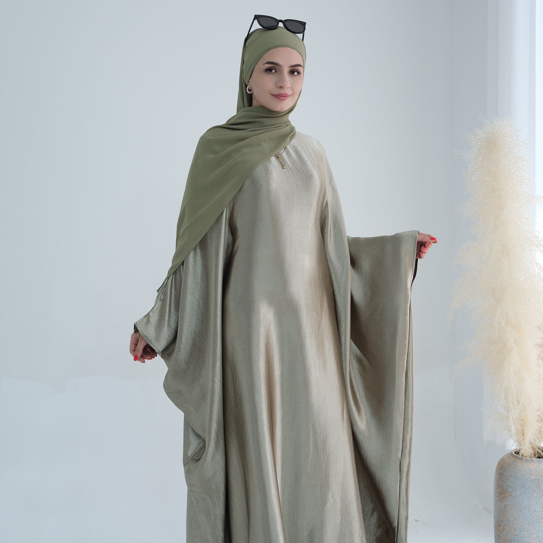Soraya Shimmer Kaftan Dress - Light Green