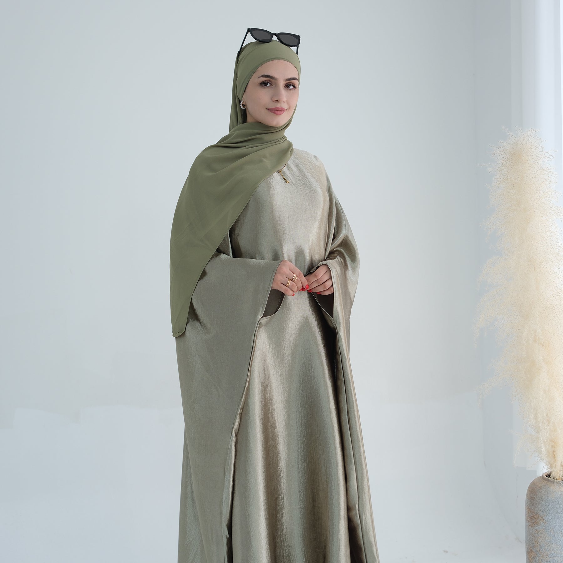 Soraya Shimmer Kaftan Dress - Light Green