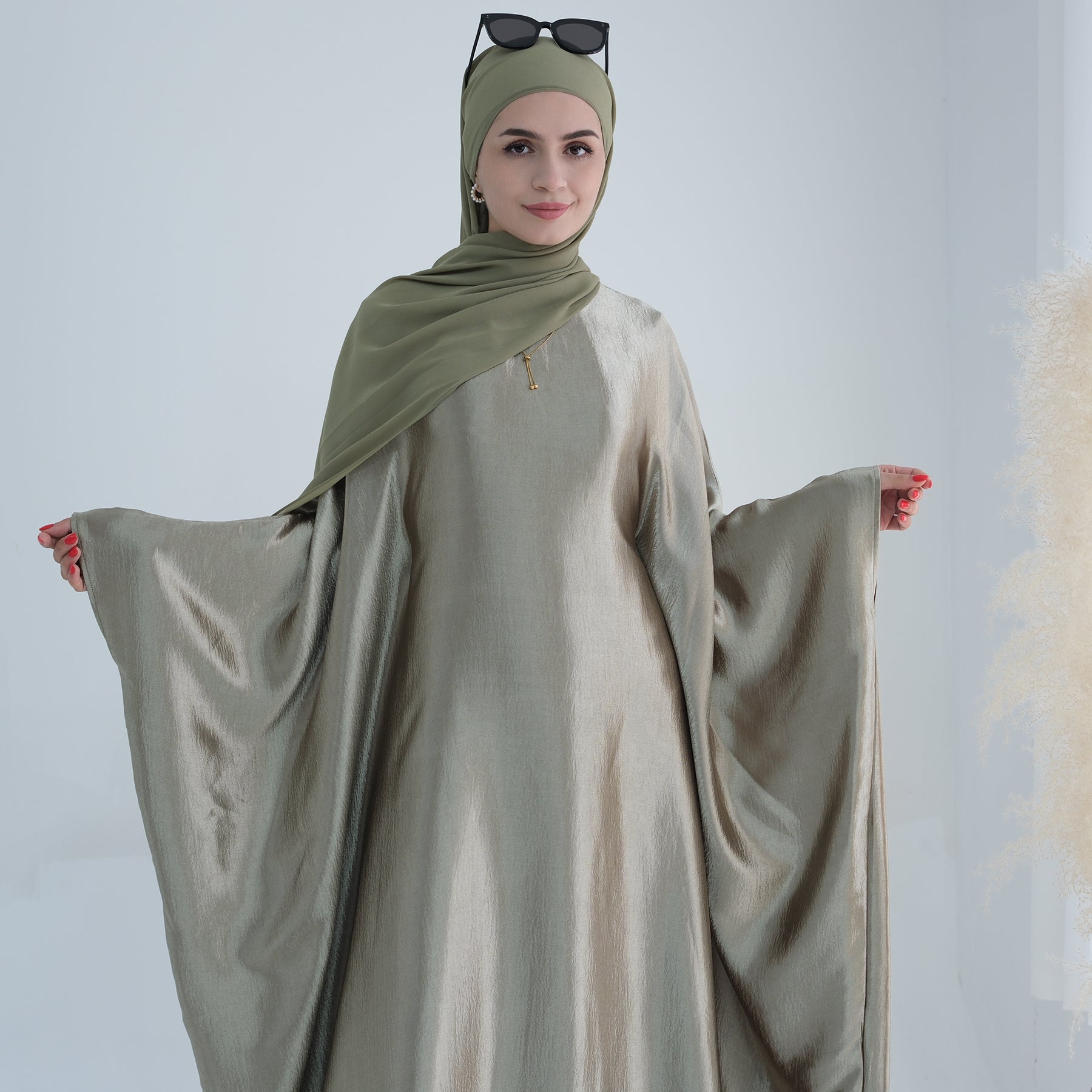Soraya Shimmer Kaftan Dress - Light Green