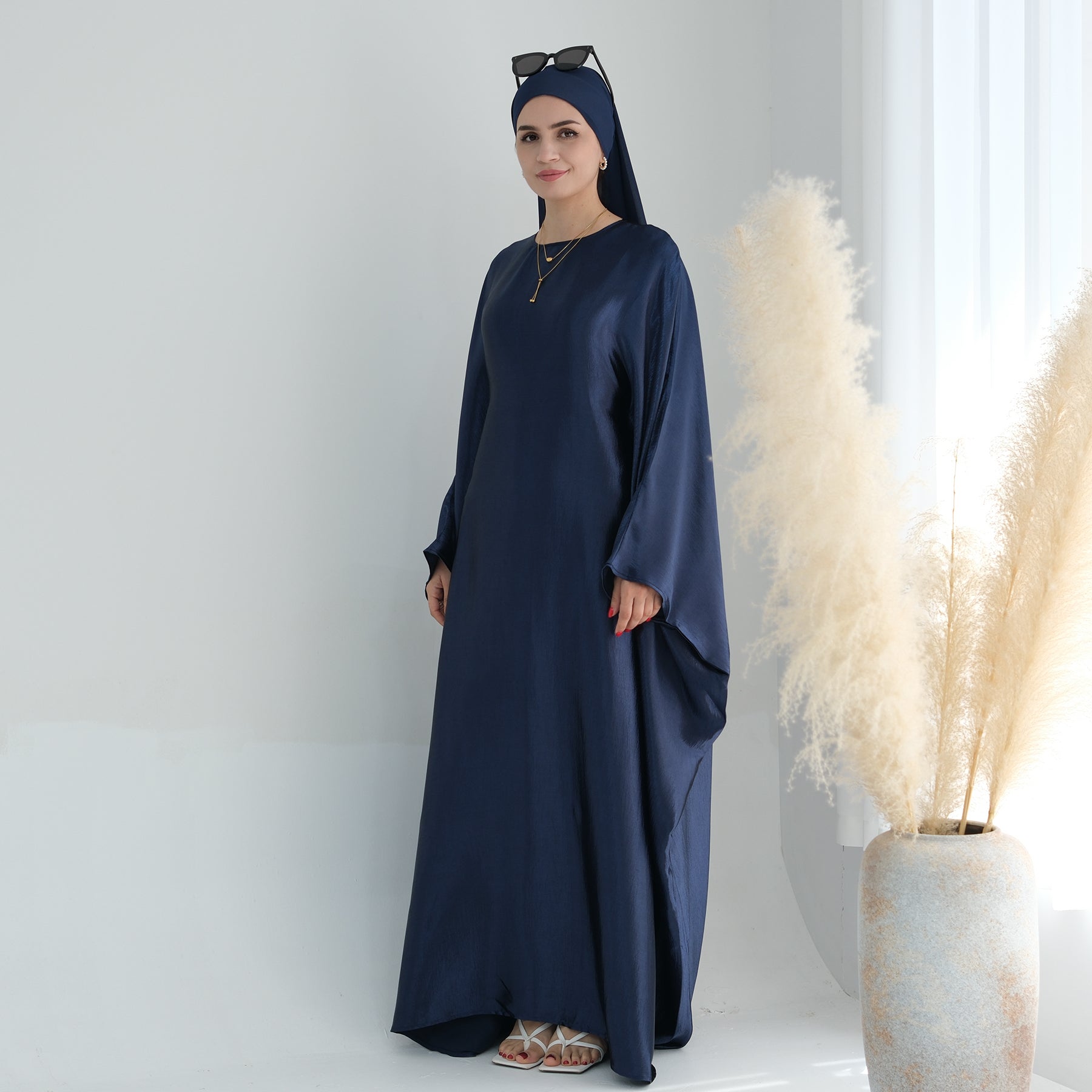 Soraya Shimmer Kaftan Dress - Navy Blue