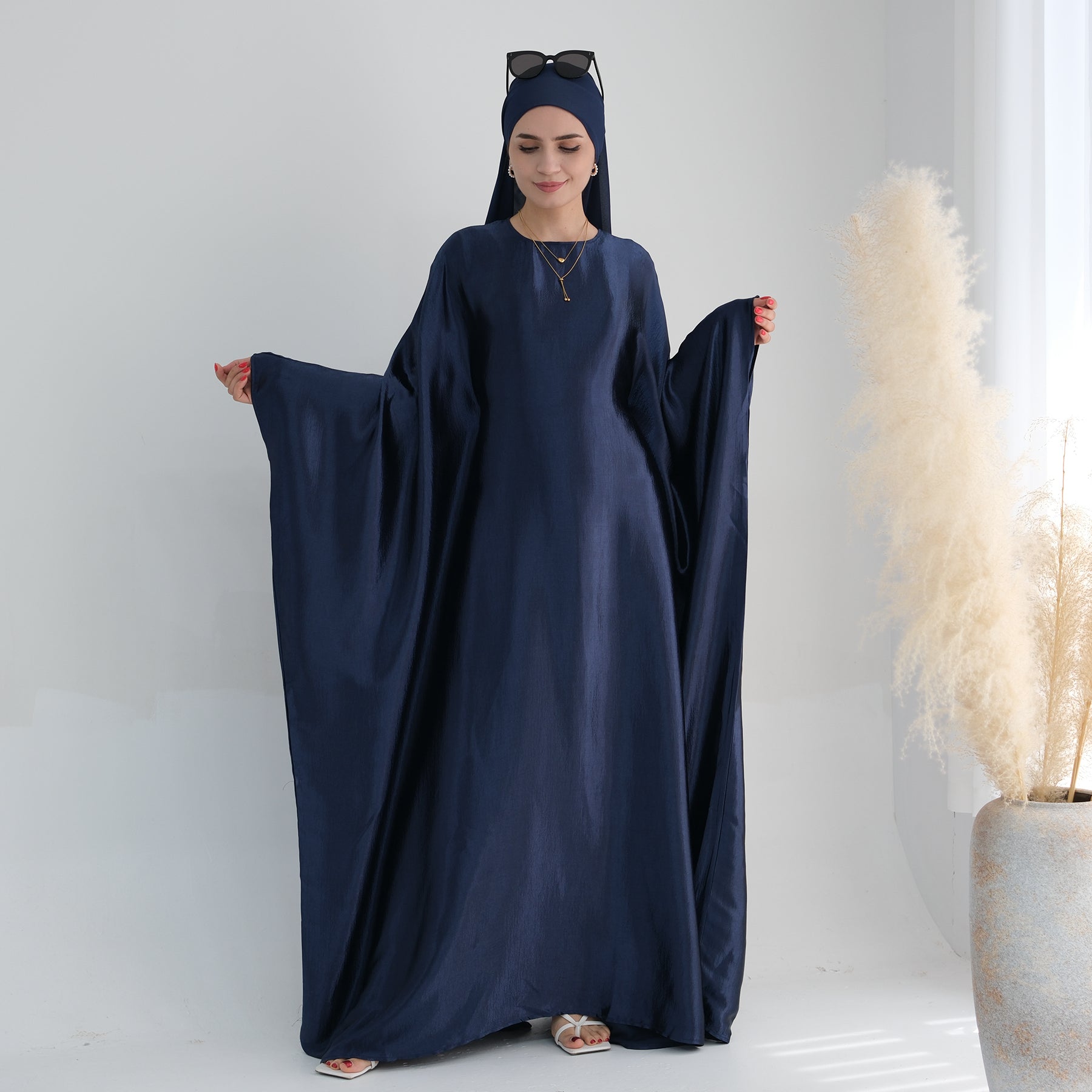 Soraya Shimmer Kaftan Dress - Navy Blue