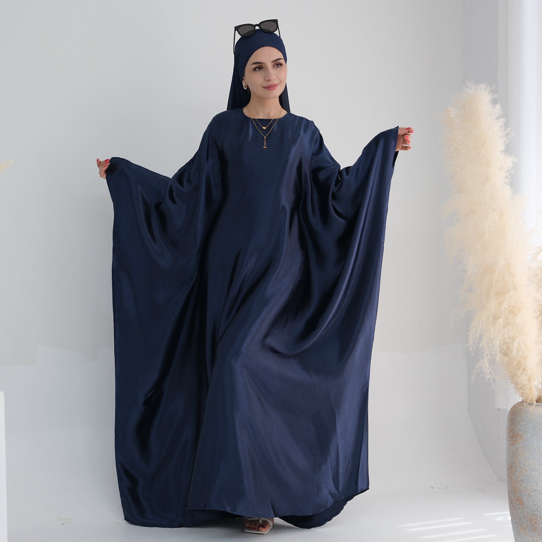 Soraya Shimmer Kaftan Dress - Navy Blue