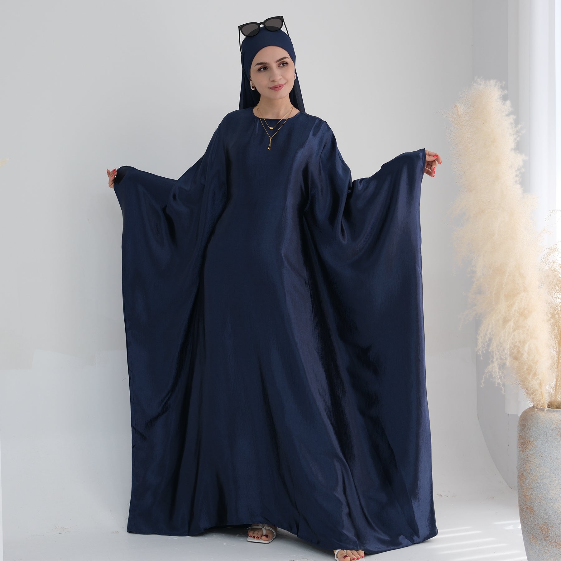 Soraya Shimmer Kaftan Dress - Navy Blue