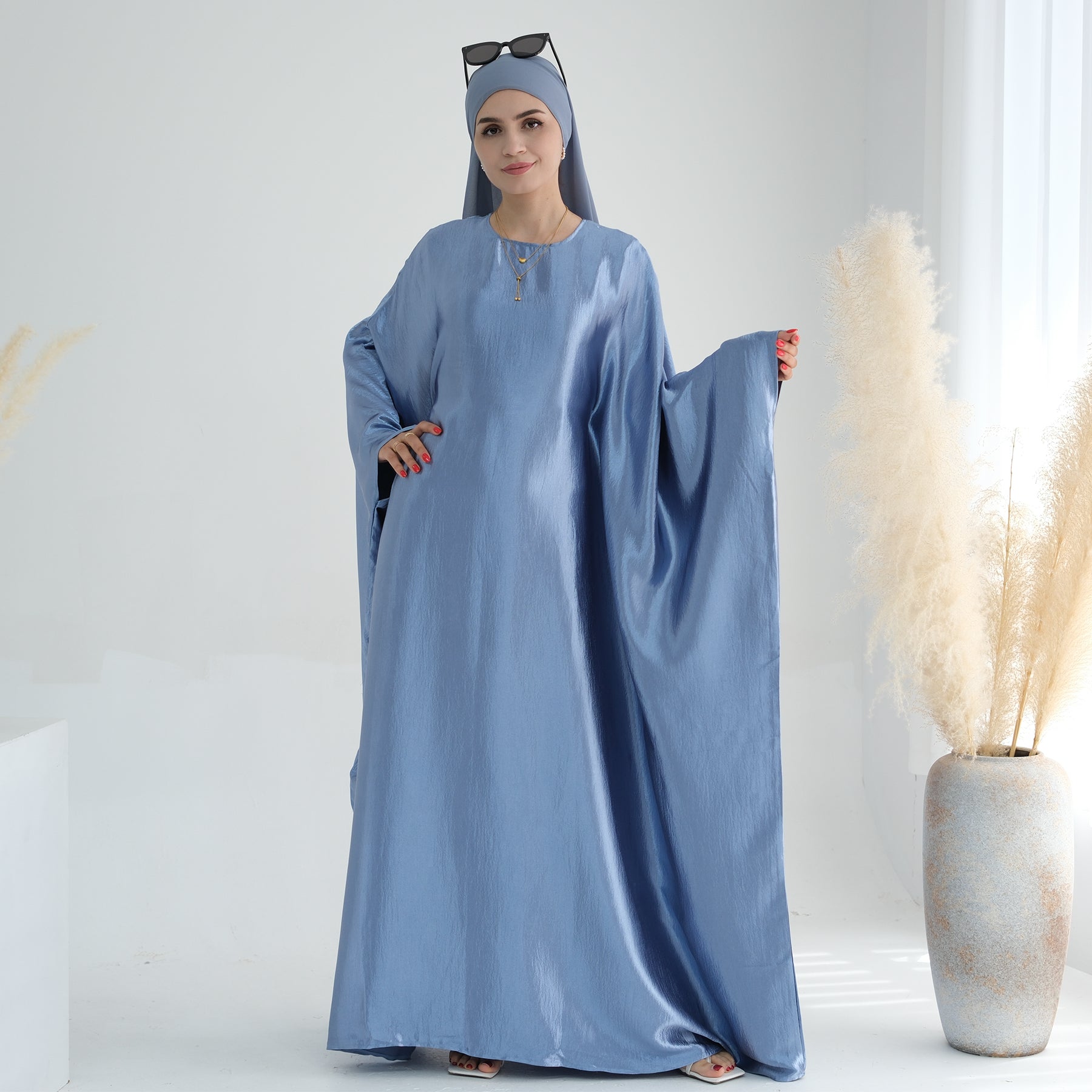 Soraya Shimmer Kaftan Dress - Blue