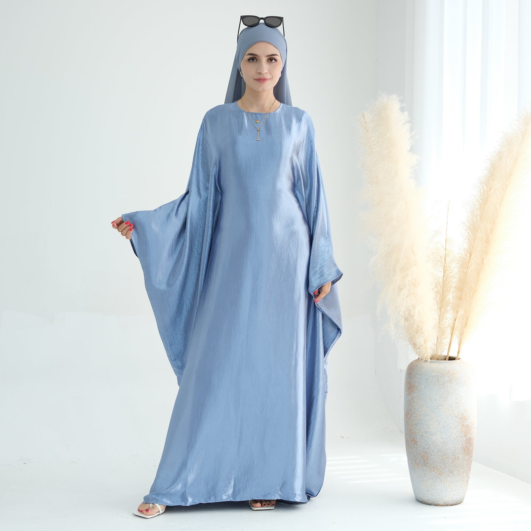 Soraya Shimmer Kaftan Dress - Blue