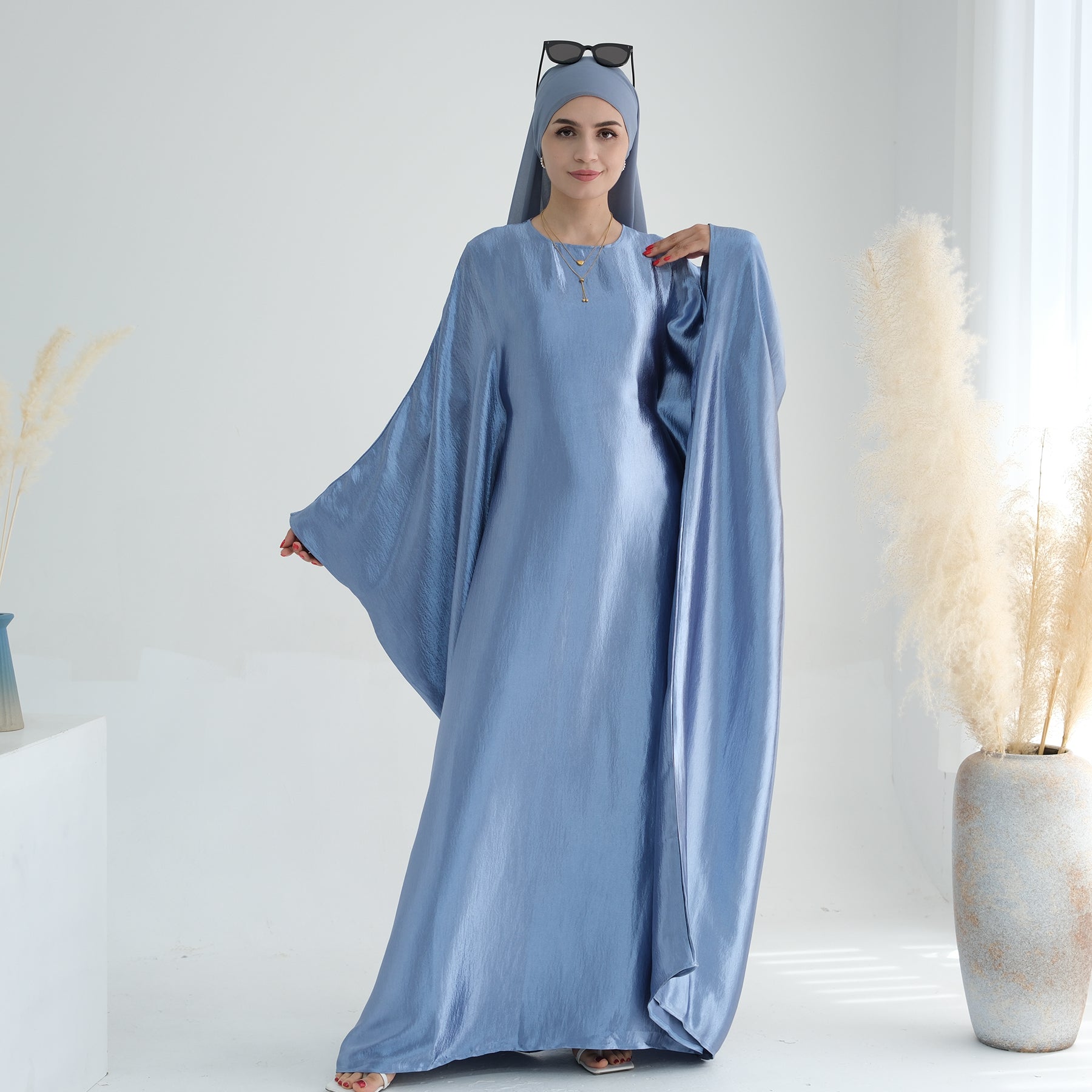 Soraya Shimmer Kaftan Dress - Blue