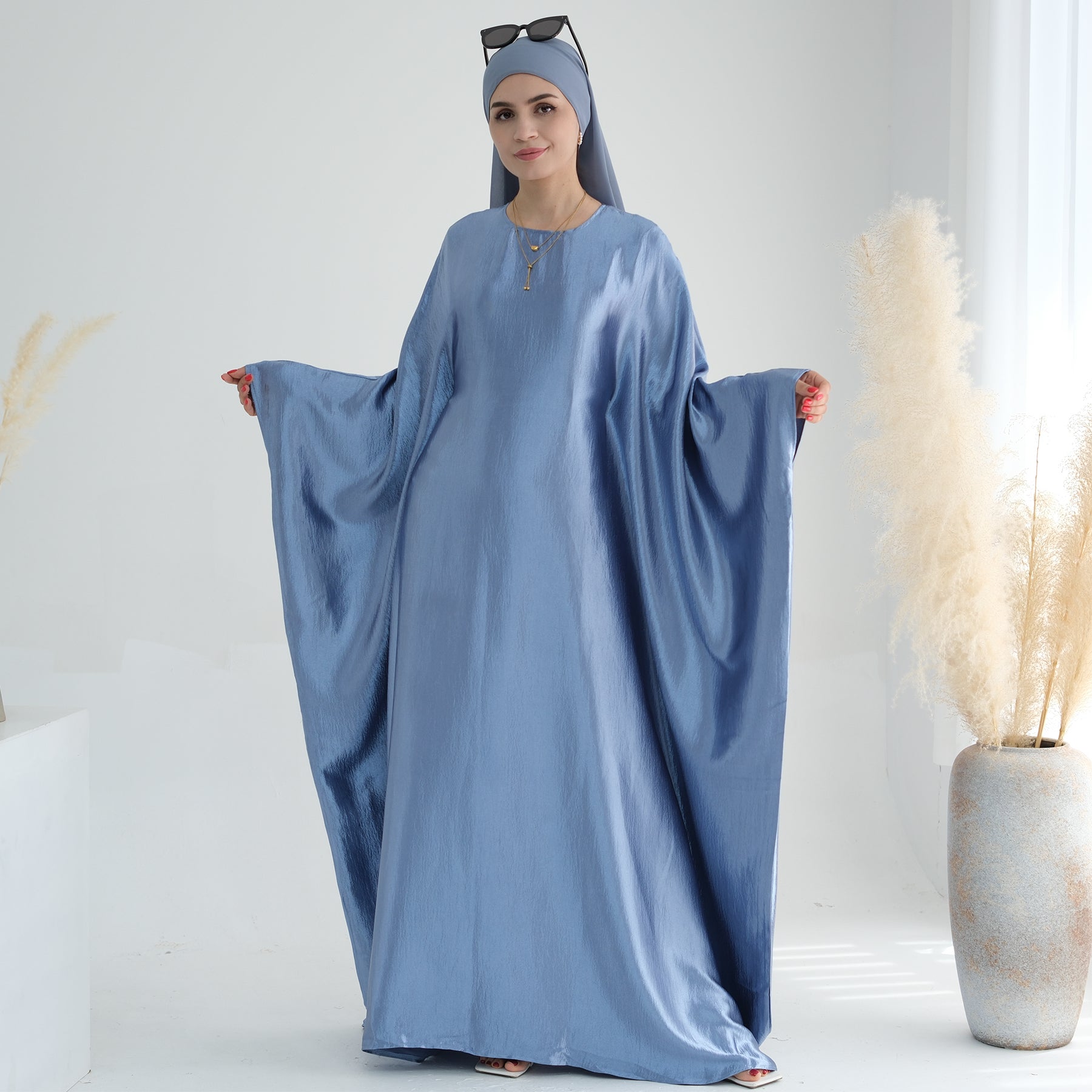 Soraya Shimmer Kaftan Dress - Blue