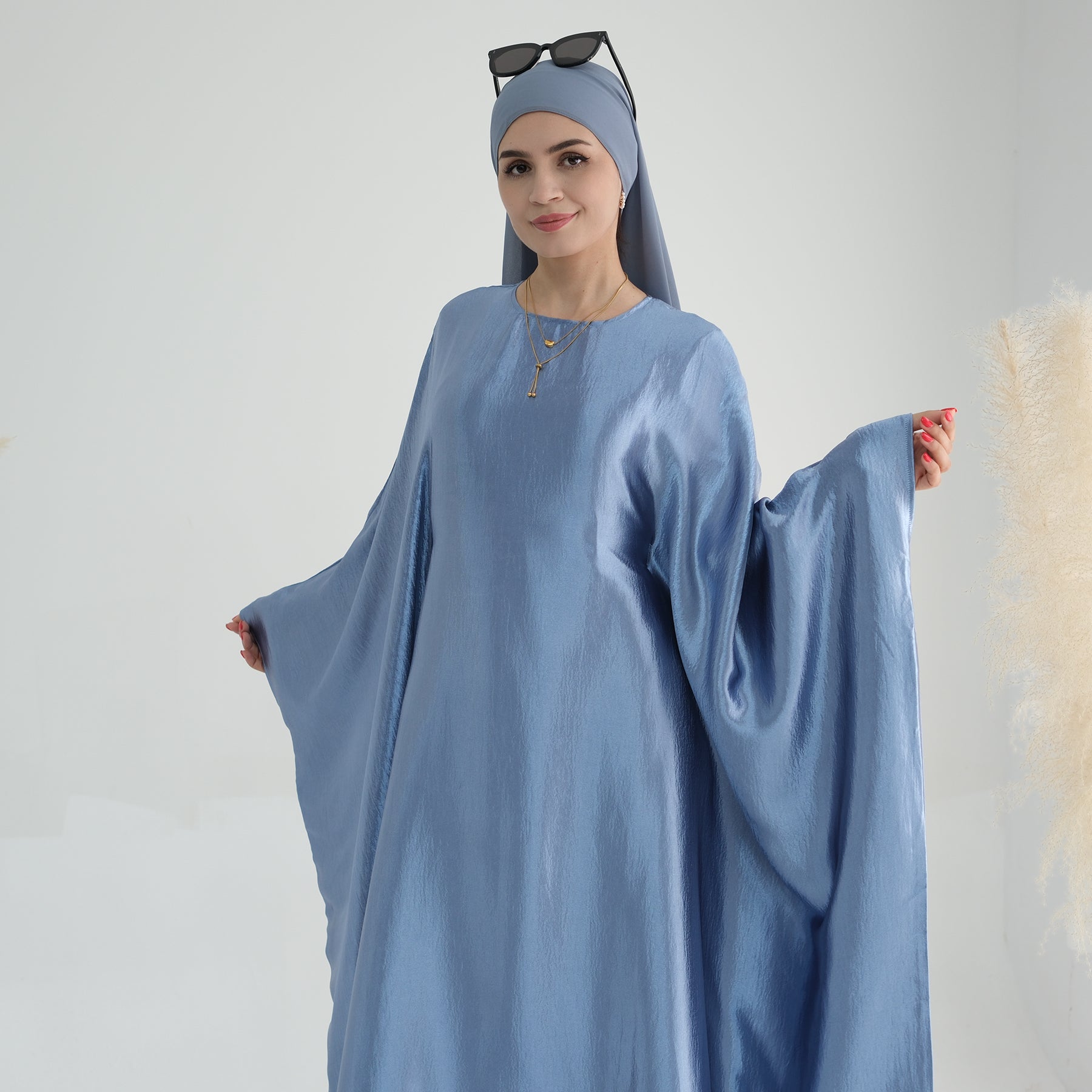 Soraya Shimmer Kaftan Dress - Blue