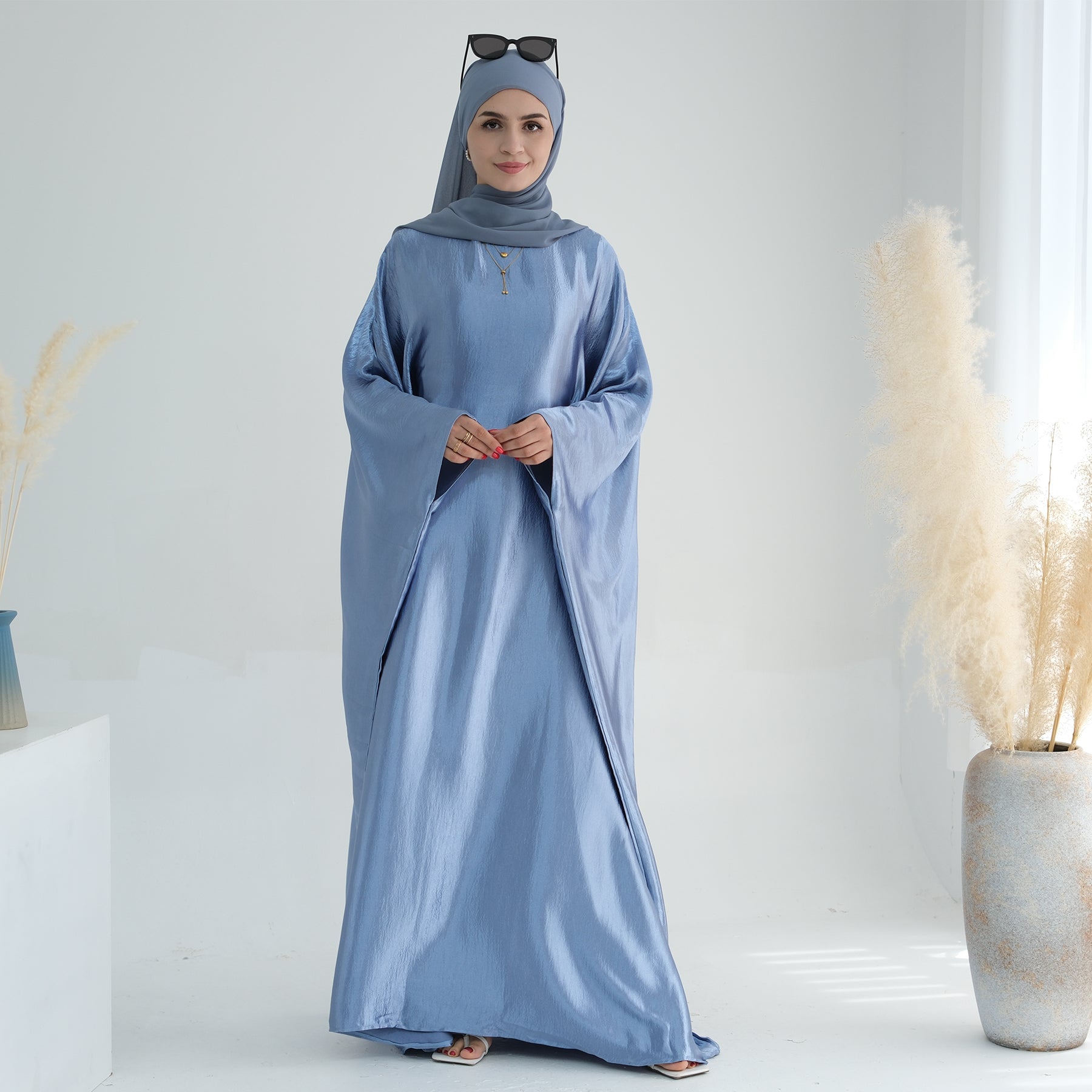 Soraya Shimmer Kaftan Dress - Blue