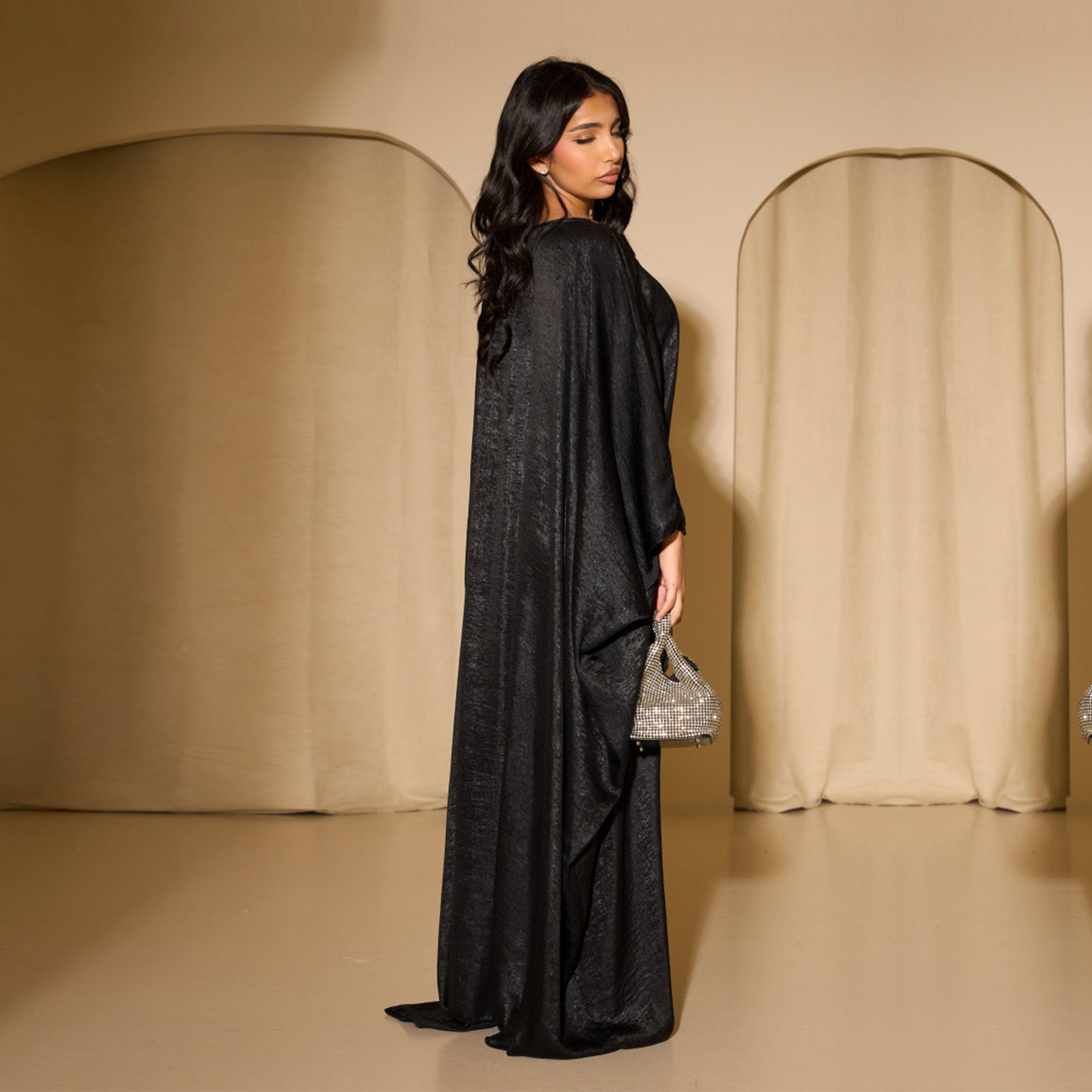 Soraya Shimmer Kaftan Dress - Black
