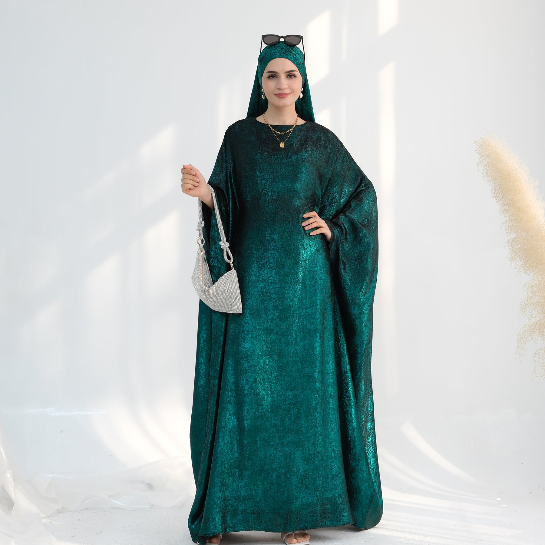 Soraya Shimmer Kaftan Dress - Emerald