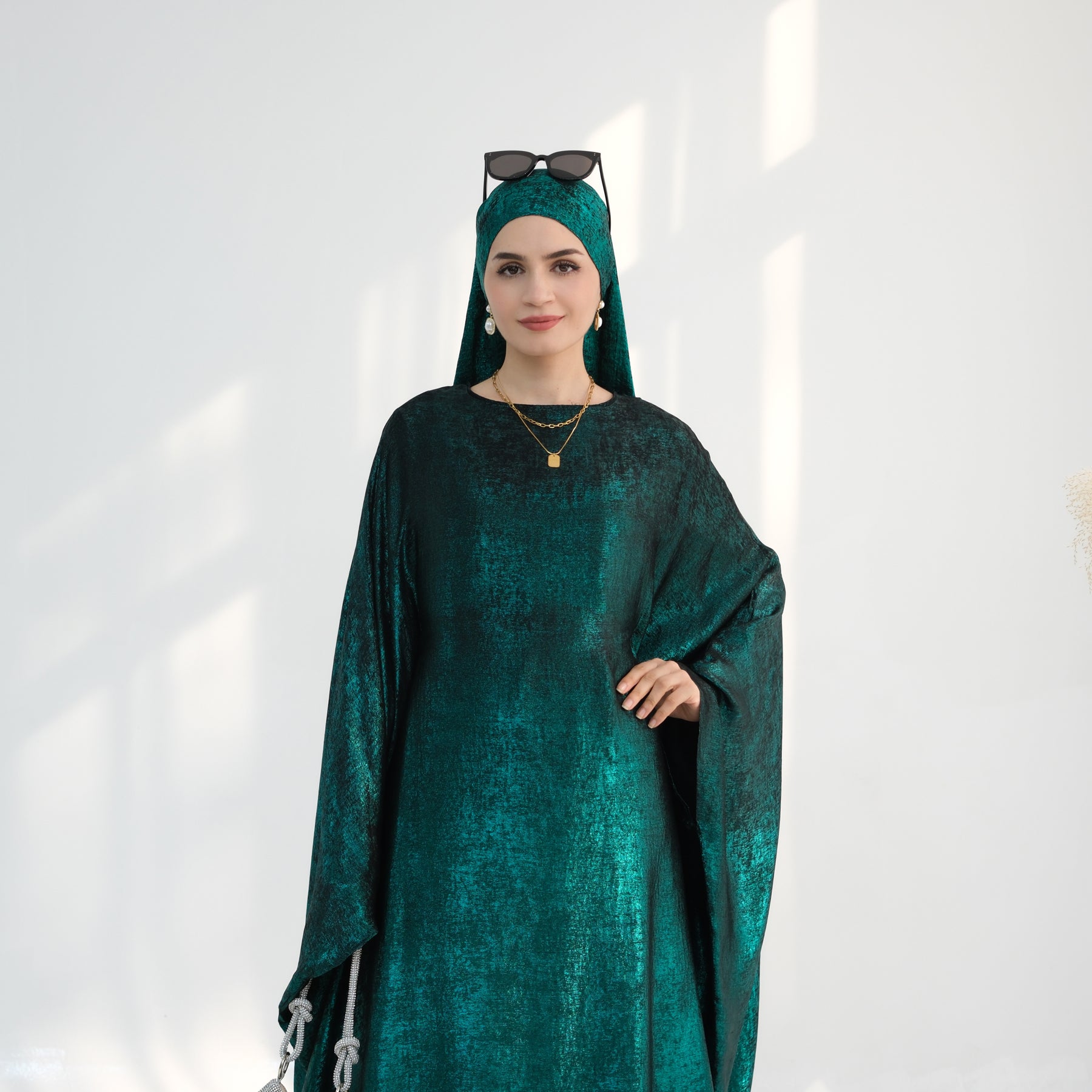 Soraya Shimmer Kaftan Dress - Emerald